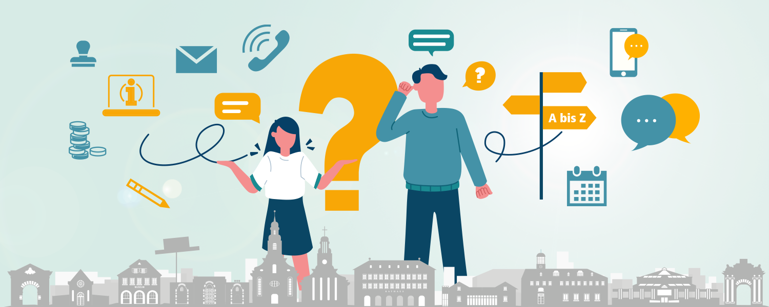 Skyline und nachdenkende Menschen