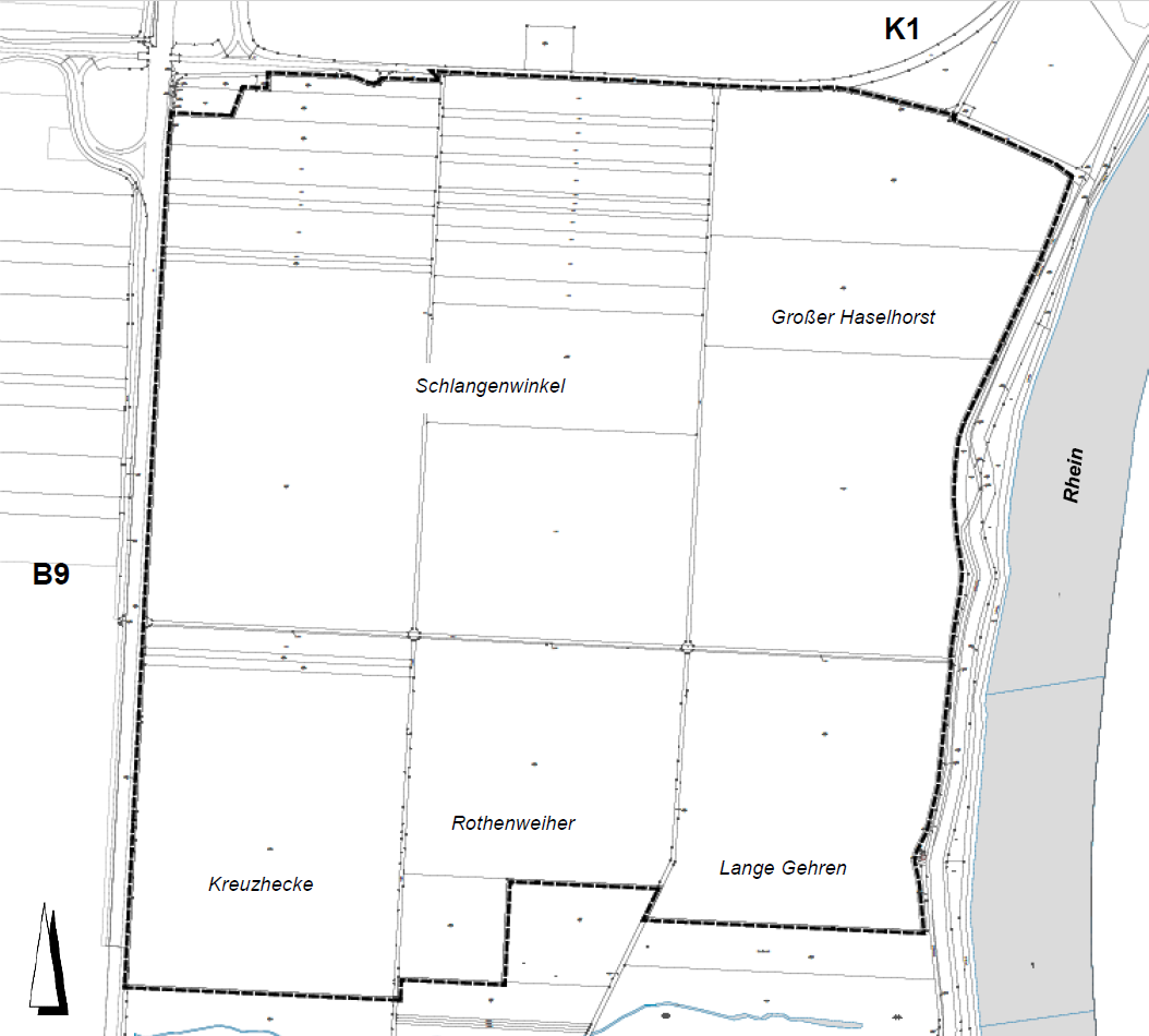 Geltungsbereich der 26. Änderung des FNP 1998 + B-Plan "Mörsch, Solarpark BASF-Nordfläche" 