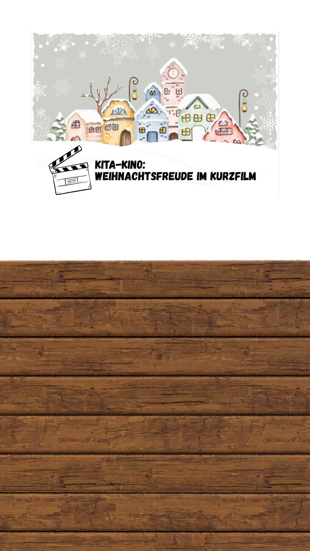 KitaKino Postkarte mit Winterlandschaft von Häusern mit Lichterketten