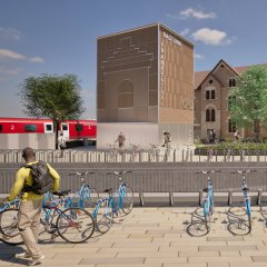 Turm mit davor abgestellten Fahrrädern