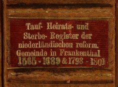 Beschriftung auf dem Buchrücken des Kirchenbuchs der niederländisch reformierten Gemeinde