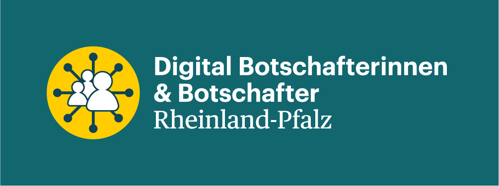 Logo Dogotalbotschafter Text "Digitalbotschafterin und Botschafter Rheinland-Pfalz"