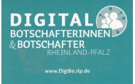 Digitalbotschafter und Botschafterinnen Rheinland-Pfalz Türkises Logo mit weißem Schriftzug der Digitalbotschafter und Botschafterinnen Rheinland-Pfalz