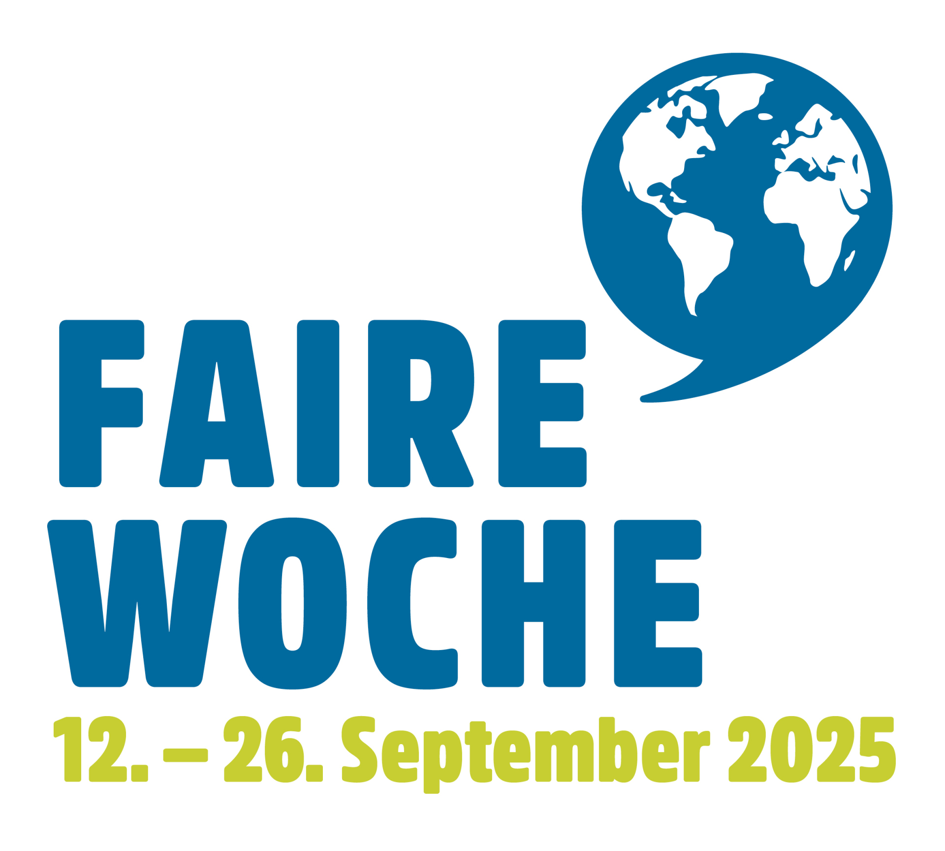 Schriftzug Faire Woche mit einer Weltkugel oben rechts; darunter steht: 12.-26. September 2025