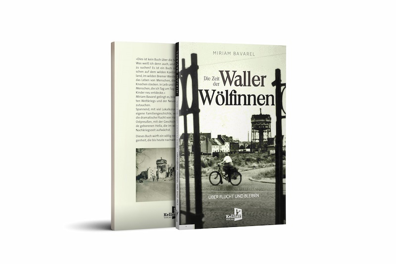 Buch "Die Zeit der Waller Wölfinnen" von Miriam Bavarel Buchcover des Romans "Die Zeit der Waller Wölfinnen" von Miriam Bavarel, darauf ist eine auf dem Fahrrad fahrende Frau zu sehen, die durch eine zerstörte Stadt fährt.