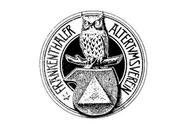 Logo Frankenthaler Altertumsverein e.V.: Eine Eule auf einem Buch, Umschrift "Frankenthaler Altertumsverein e.V."
