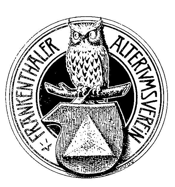 Logo Frankenthaler Altertumsverein e.V.: Eine Eule auf einem Buch, Umschrift "Frankenthaler Altertumsverein e.V."