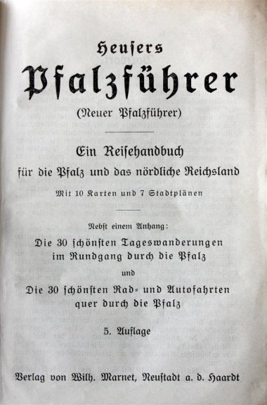 Foto der ersten Seite des "Neuen Pfalzführers" von Emil Heuser aus dem Jahr 1912.