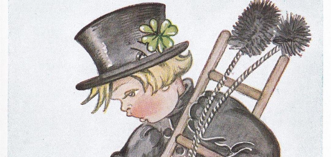 Postkarte mit Schornsteinfeger und Neujahrsgrüßen Objekt des Monats Dezember 2024 - Reproduktion eines Werbeplakates