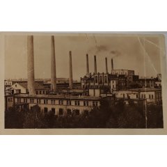 Alte Ansicht der Zuckerfabrik auf einer Postkarte