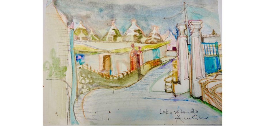Reisezeichnung von Karin Bruns, KB 000257 Reisezeichnung von Karin Bruns: KB 000257. "Locorotondo, Apulien"