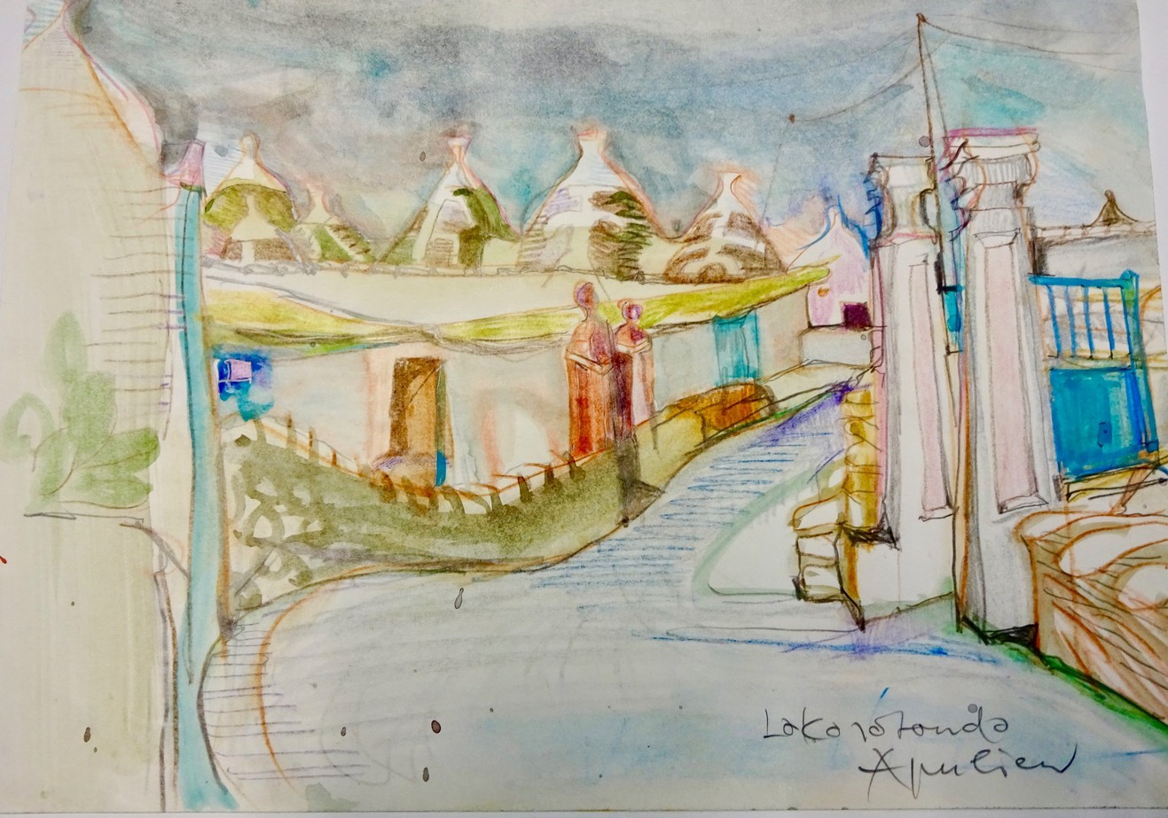 Reisezeichnung von Karin Bruns: KB 000257. "Locorotondo, Apulien"