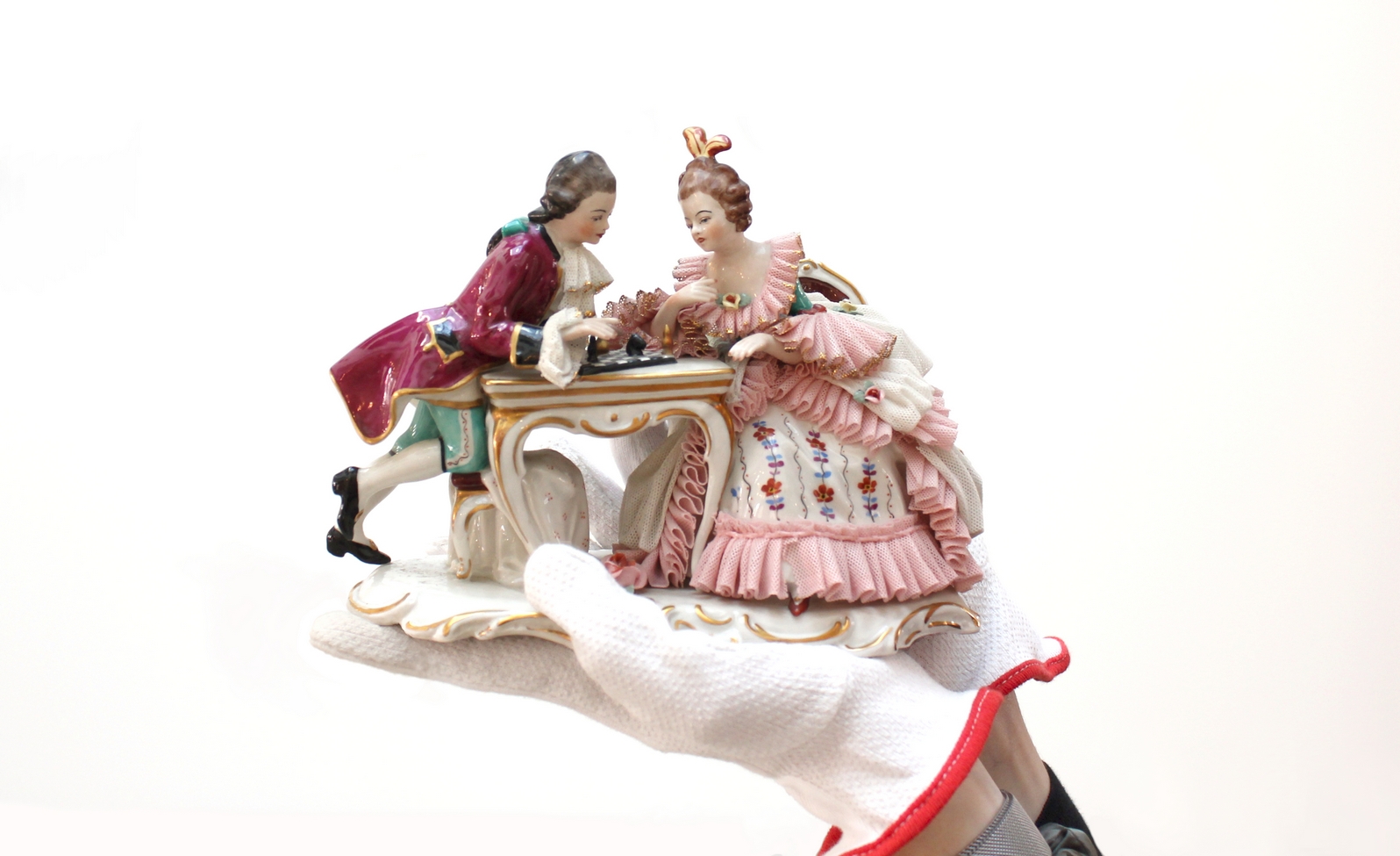 Porzellangruppe der Porzellanfabrik F.W. Wessel Schachspielendes Paar, Porzellangruppe der Porzellanfabrik F.W. Wessel