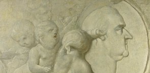 Apotheose Carl Theodors Ölgemälde, Putten mit Medaillon Porträt Carl Theodors