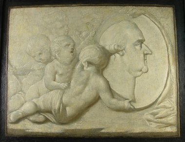 Ölgemälde, Putten mit Medaillon Porträt Carl Theodors