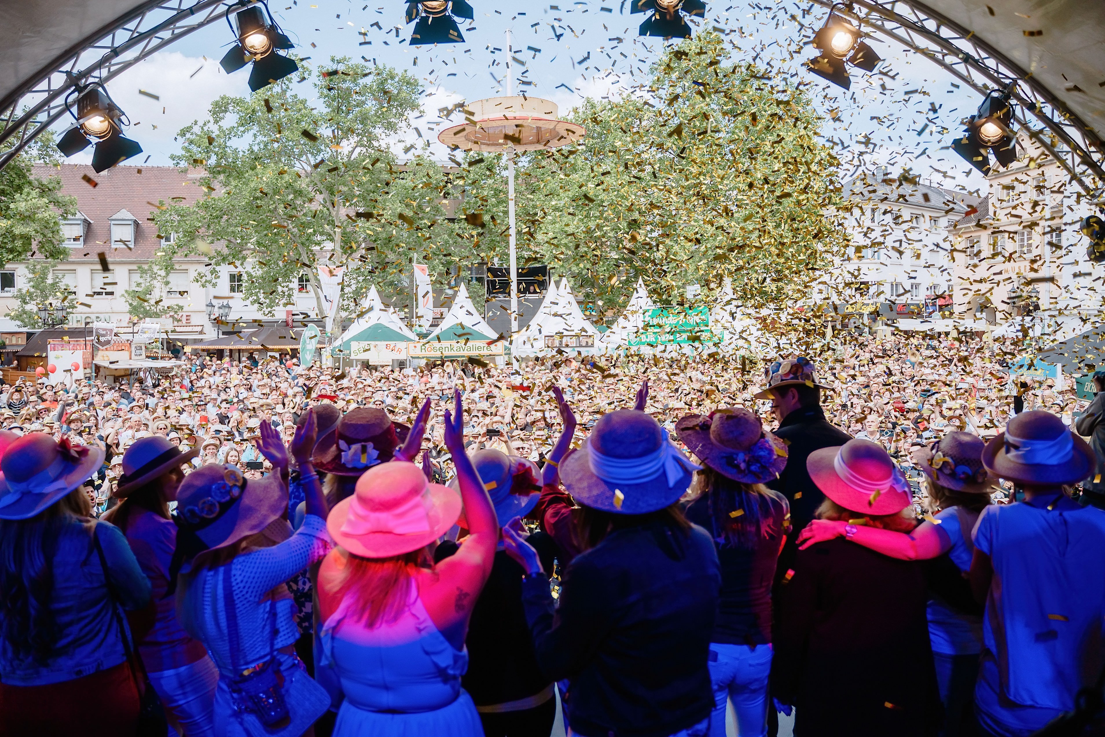 Sicht von der Bühne auf eine feiernde Menschenmenge