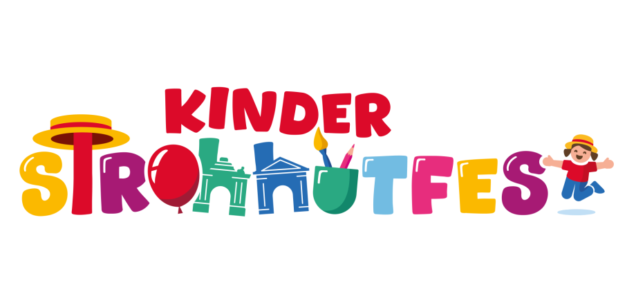 Kinderstrohhutfest Logo bestehend aus bunten Buchstaben und Motiven