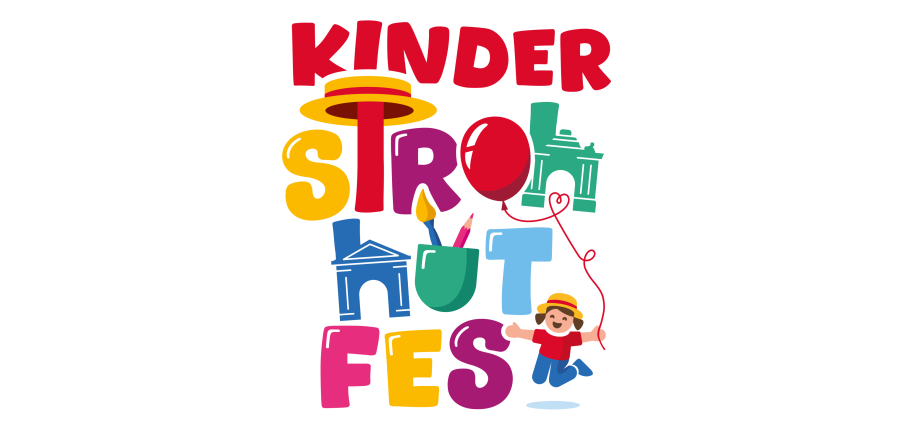 Kinderstrohhutfest Logo bestehend aus bunten Buchstaben und Motiven