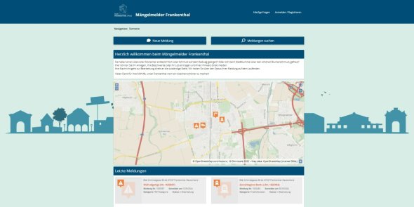 Screenshot der neuen Mängelmelder-Startseite