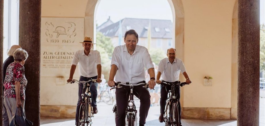 Bernd Leidig, Martin Hebich, Bernd Knöppel auf Fahrrädern