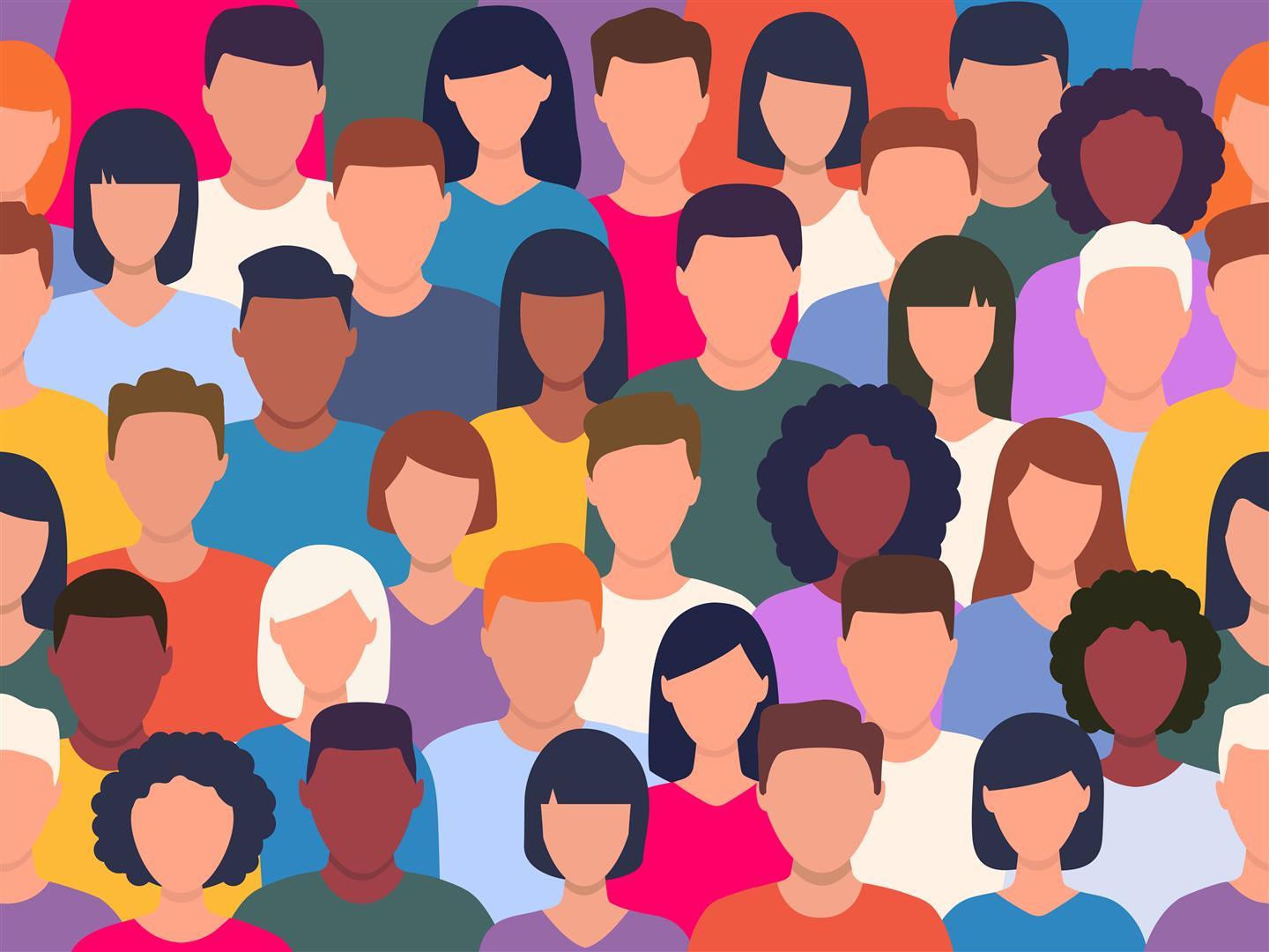 Bunte Menschenmenge im gezeichneten Stil