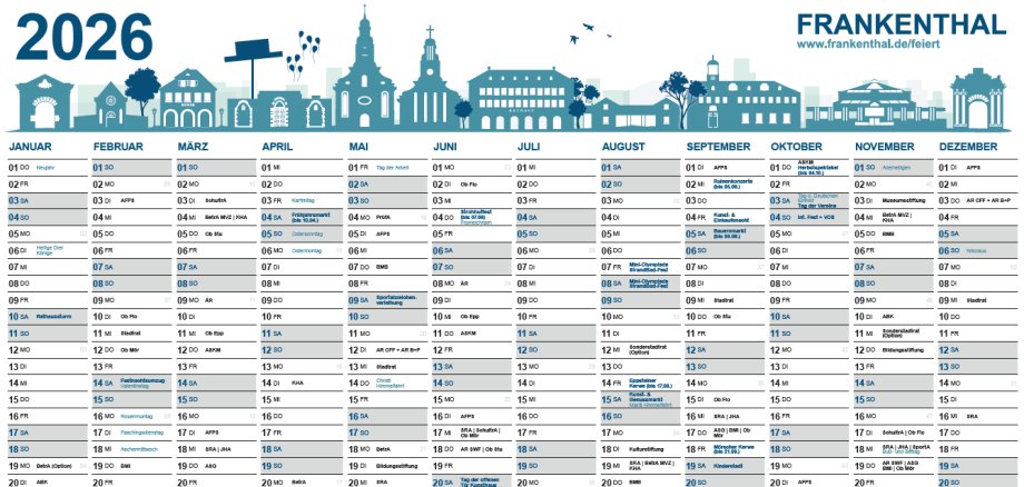 Vorschaubild: Wandkalender mit allen Terminen