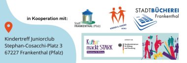 Logos aller Kooperationspartner, Stadt Frankenthal, Kinder- & Jugendbüro, Stadtbücherei und Kultur macht Stark