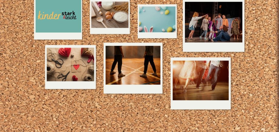 Kursprogramm Homepage Header - 1 Pinnwand mit Fotos, die verschiedene Momente zeigen, Theater, Tanz