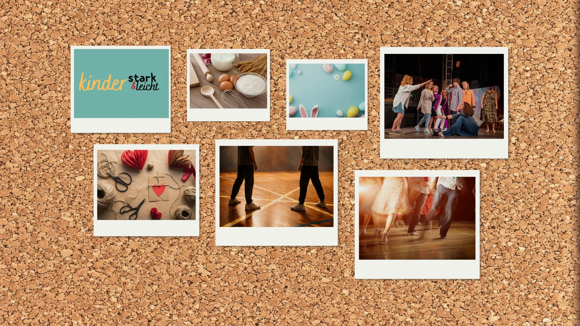 Kursprogramm Homepage Header - 1 Pinnwand mit Fotos, die verschiedene Momente zeigen, Theater, Tanz