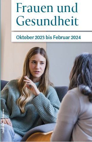 Medizinische Soforthilfe nach Vergewaltigung WebTalk Reihe Frauen und Gesundheit Auf dem Bild sind zwei sitzende Frauen zu sehen, die sich unterhalten. Eine Frau hat den Rücken zugewandt. Als Text steht unter anderem Frauen und Gesundheit.