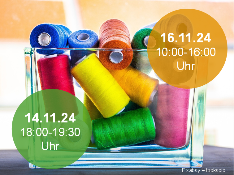 Veranstaltungsplakat mit Nähgarn darauf