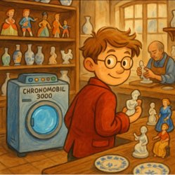 Comic: Junge mit Zeitmaschine