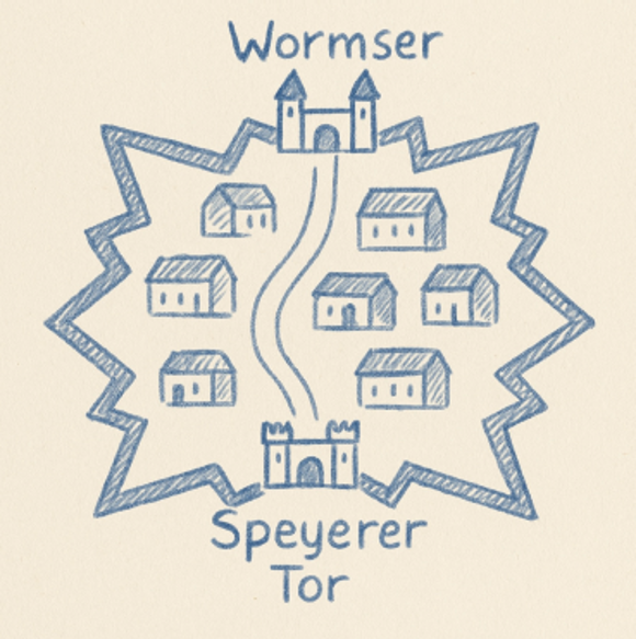 Gezeichneter Umriss einer Stadtmauer