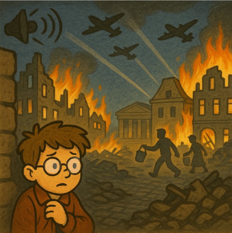 Comic: Junge in Kriegsszene