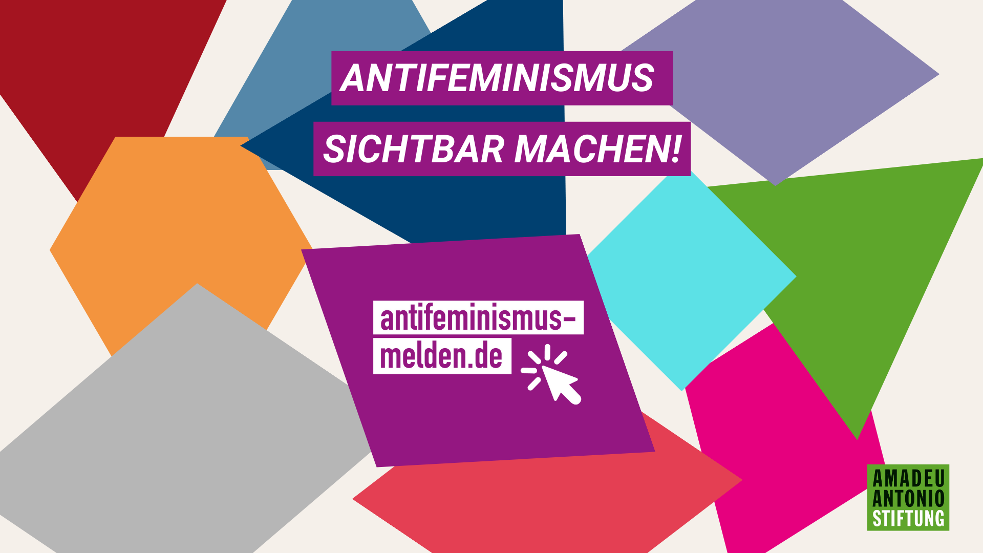 ein Rechteck in der Farbe pink ist zu sehen, darauf steht antifeminismus-melden.de
