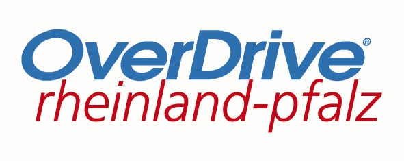 Das Logo besteht aus dem Wort OverDrive als großer Schriftzug in blau und darunter etwas kleiner und kursiv in rot rheinland-pfalz.