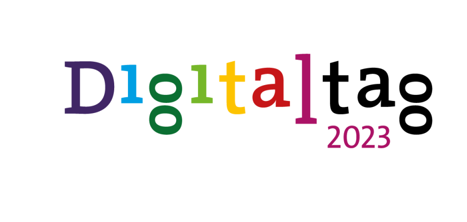 Das Wort "Digitaltag 2023" in farbigen Buchstaben, wobei die beiden i als Ziffer Eins geschrieben sind.