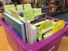 Medienbox Eine Kiste ist voll mit Büchern zum Thema Müll gepackt.