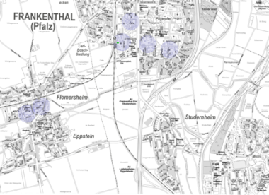 Karte der Stadt Frankenthal mit markierten Flächen